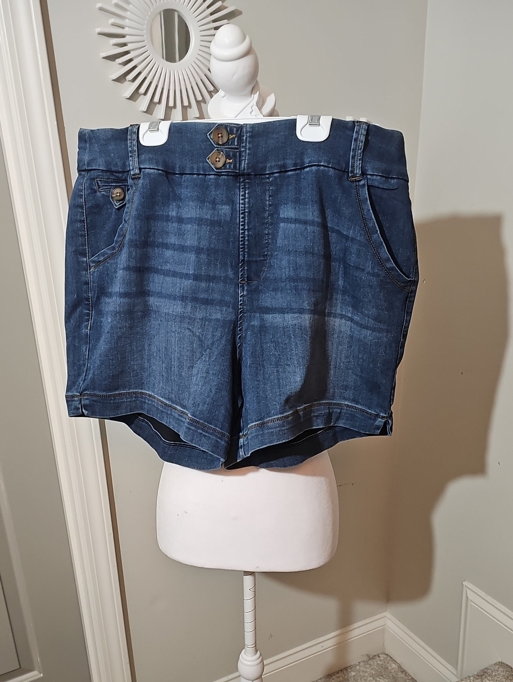 one 5 one Dark Indigo Double-Button High Waist Jean Shorts